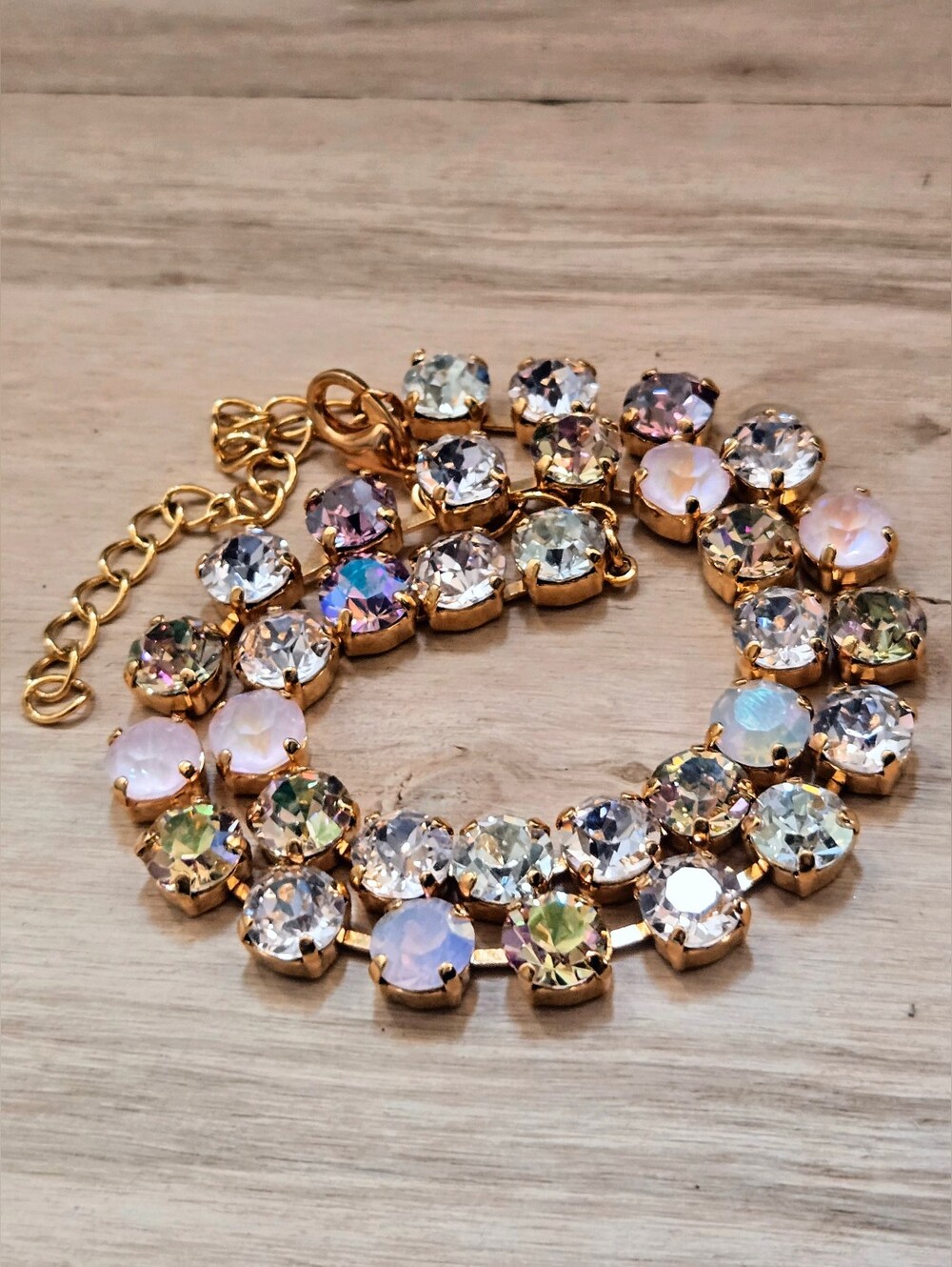 Sweetly Soft Pink AB Swarovski Necklace In 18K Gold Plated - Picture 8 of 10